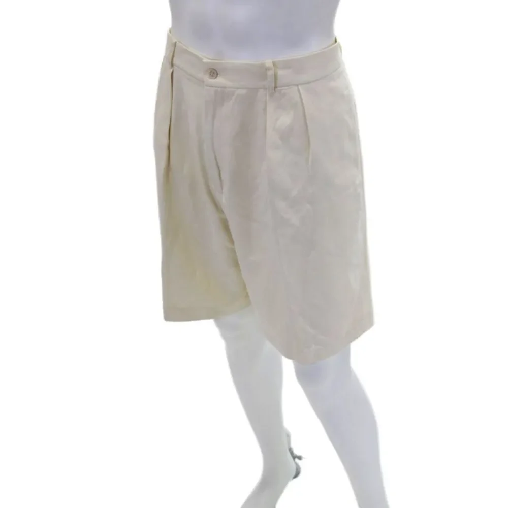 J. Mclaughlin Mens Linen Textured Zip Button Lined Dress Shorts Yellow Size EUR